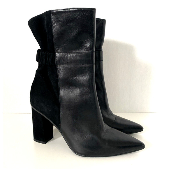 Lodi Sedi Boot Ankle Bootie Black Leather Suede Elastic Black Heel Point… - Picture 3 of 10